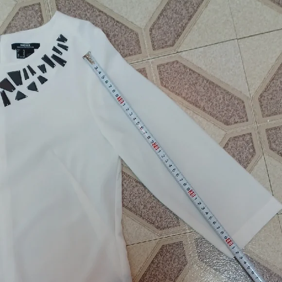 MEXX Women's Cream Blouse with Mirror-Embellished Neckline - Picture 9 of 9